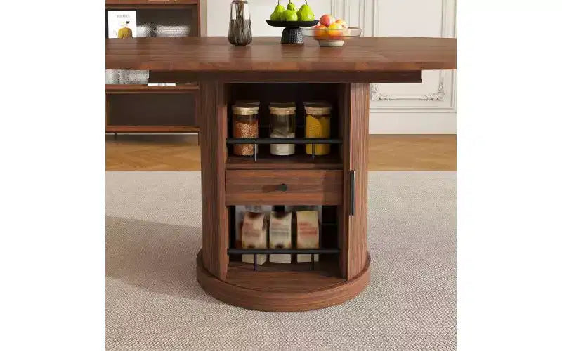 Tavolo da pranzo ovale allungabile JVNOXK da 150 cm con piano portaoggetti a due livelli, per 4-6 persone, base inclusa, adatto per sale da pranzo e soggiorni, color noce