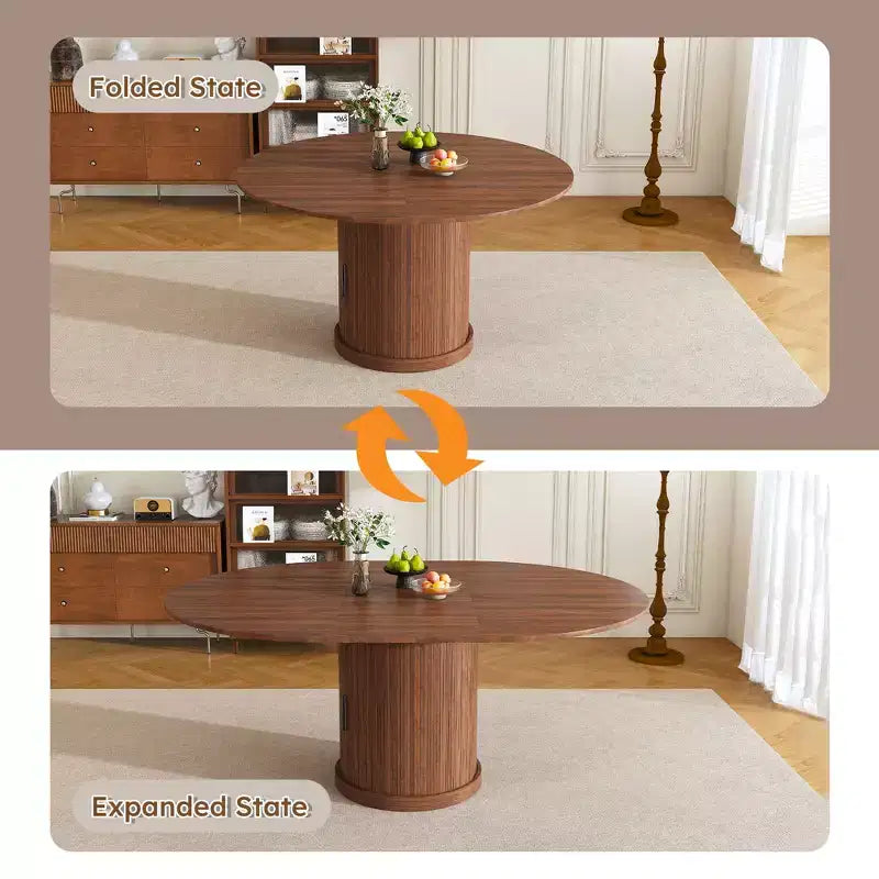 Tavolo da pranzo ovale allungabile JVNOXK da 150 cm con piano portaoggetti a due livelli, per 4-6 persone, base inclusa, adatto per sale da pranzo e soggiorni, color noce
