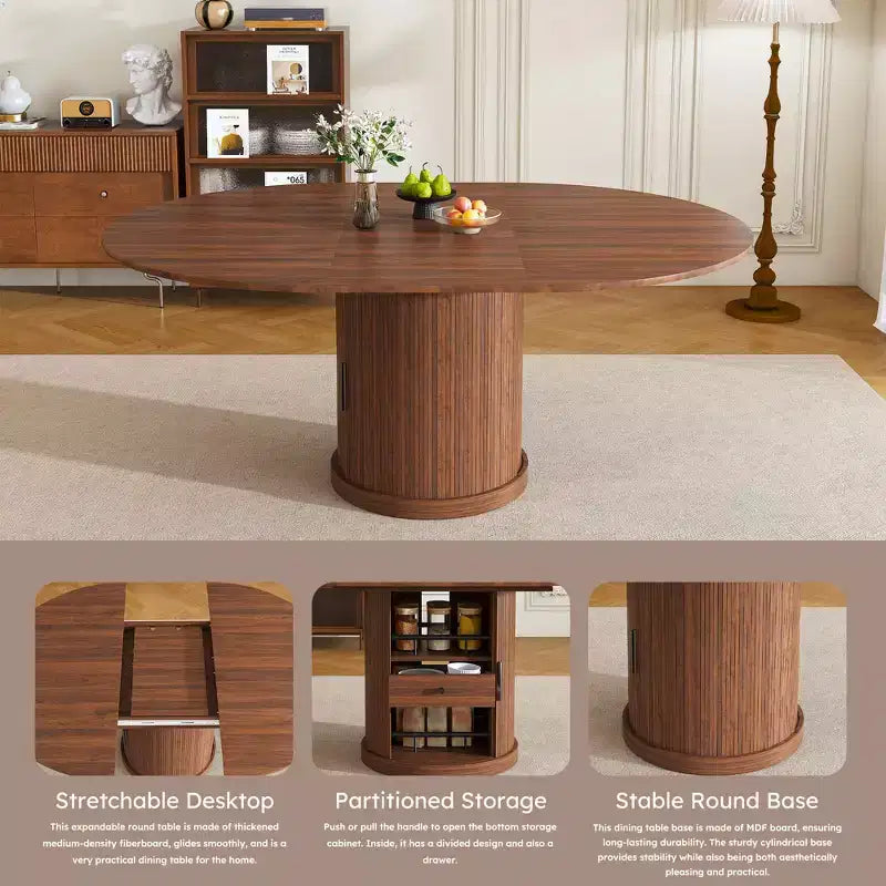 Tavolo da pranzo ovale allungabile JVNOXK da 150 cm con piano portaoggetti a due livelli, per 4-6 persone, base inclusa, adatto per sale da pranzo e soggiorni, color noce