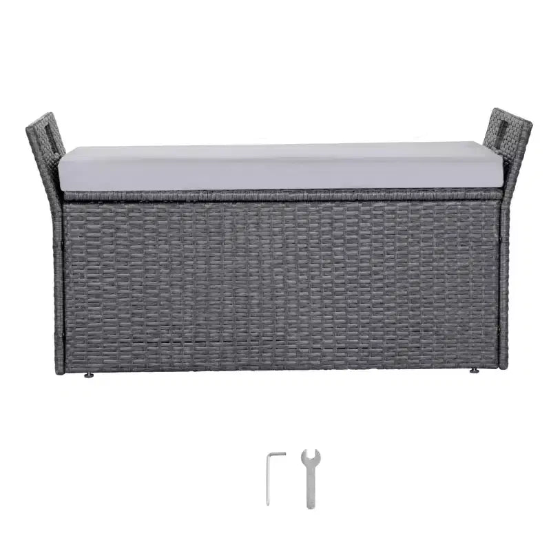 VEVOR Outdoor Storage Bench, 2-Person PE Rattan Storage Bench, 40 Gal Deck Box with Cushion & Side Handle, Supports up to 400 lbs, Grey