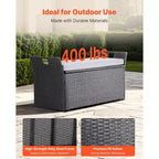 Panca contenitore da esterno VEVOR, panca contenitore in rattan PE per 2 persone, contenitore da esterno da 150 litri con cuscino e maniglia laterale, supporta fino a 180 kg, grigio