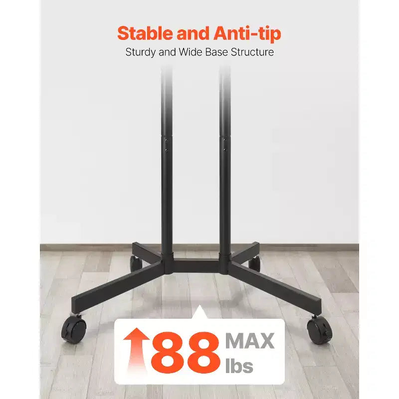 Supporto TV VEVOR su ruote, Carrello TV mobile per schermi da 32-65 pollici, Regolabile in altezza, Supporto monitor portatile con ruote, Capacità di carico fino a 40 kg, Nero