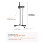 Supporto TV VEVOR su ruote, Carrello TV mobile per schermi da 32-65 pollici, Regolabile in altezza, Supporto monitor portatile con ruote, Capacità di carico fino a 40 kg, Nero