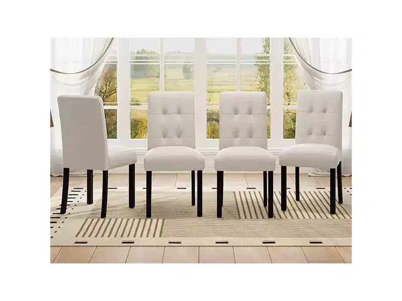 Lot de 4 chaises de salle à manger modernes capitonnées avec pieds en bois d'hévéa et assise rembourrée