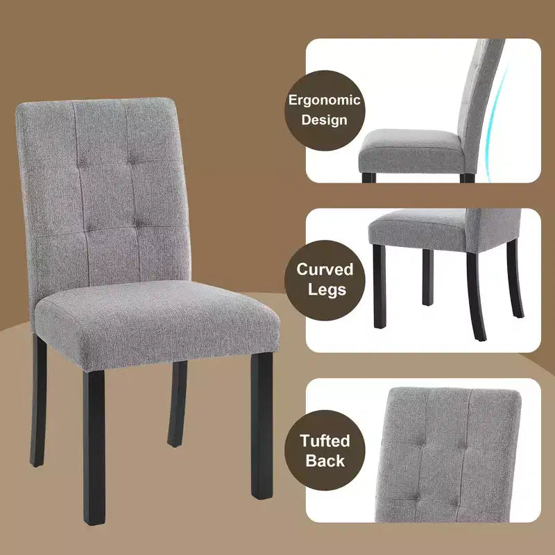 Lot de 4 chaises de salle à manger modernes capitonnées avec pieds en bois d'hévéa et assise rembourrée