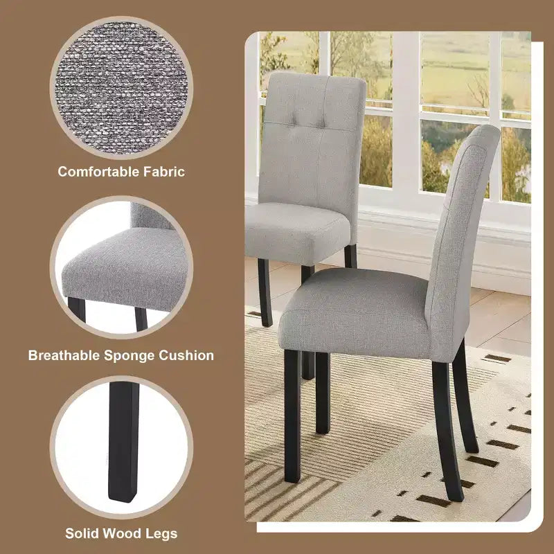 Lot de 4 chaises de salle à manger modernes capitonnées avec pieds en bois d'hévéa et assise rembourrée
