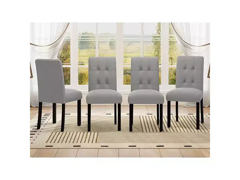 Lot de 4 chaises de salle à manger modernes capitonnées avec pieds en bois d'hévéa et assise rembourrée