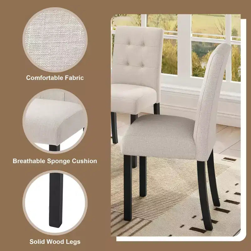Lot de 4 chaises de salle à manger modernes capitonnées avec pieds en bois d'hévéa et assise rembourrée