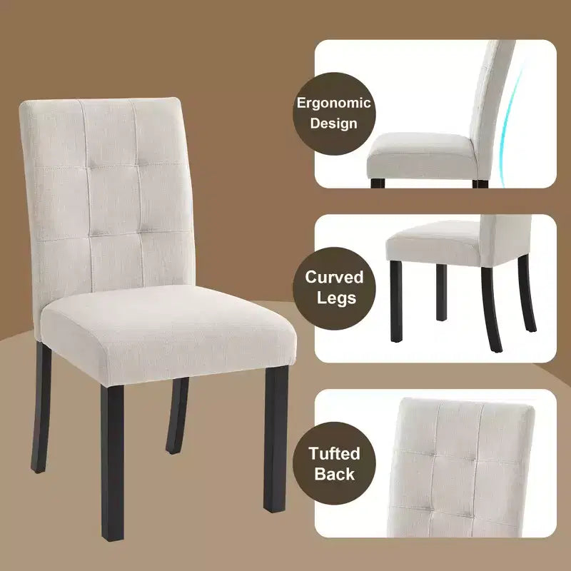 Lot de 4 chaises de salle à manger modernes capitonnées avec pieds en bois d'hévéa et assise rembourrée