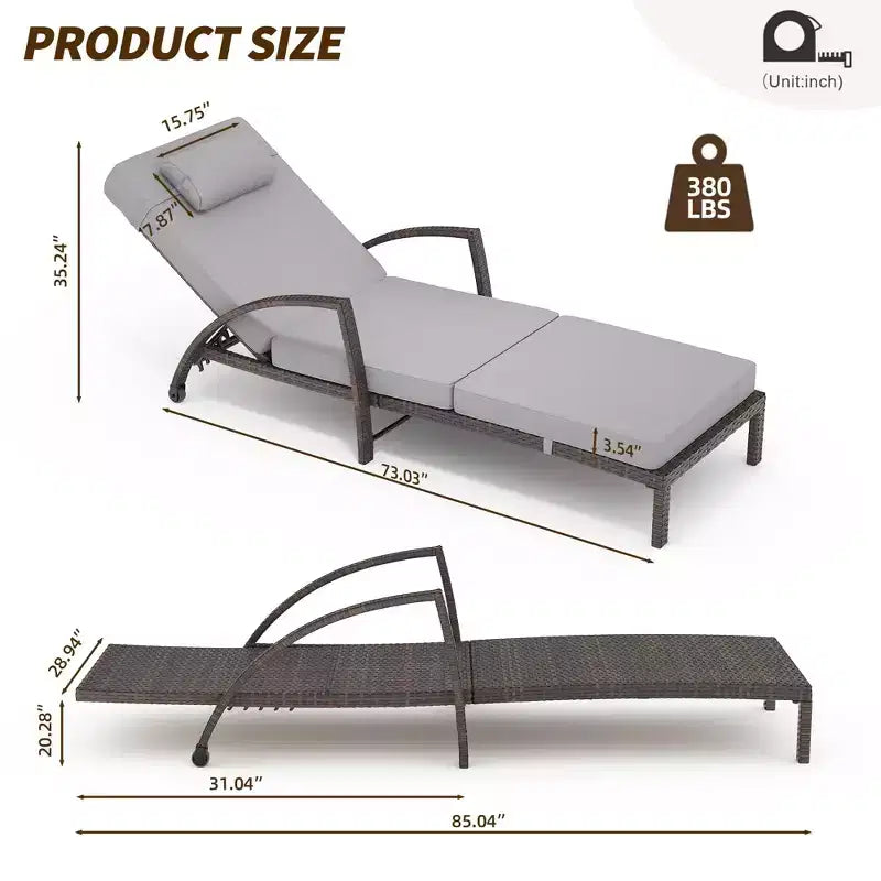 Coolmee Set di 2 Lettini Reclinabili Pieghevoli in Rattan da Esterno, Sdraio da Giardino con Schienale Regolabile in 5 Posizioni e Cuscino, Ideali per Patio e Piscina