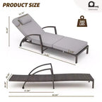 Coolmee Set di 2 Lettini Reclinabili Pieghevoli in Rattan da Esterno, Sdraio da Giardino con Schienale Regolabile in 5 Posizioni e Cuscino, Ideali per Patio e Piscina