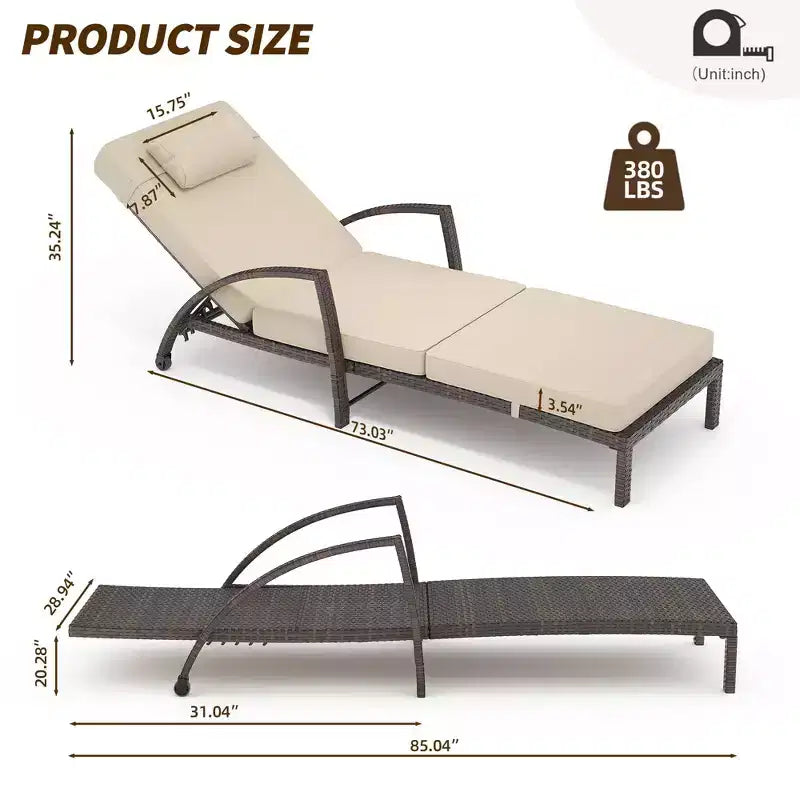 Coolmee Set di 2 Lettini Reclinabili Pieghevoli in Rattan da Esterno, Sdraio da Giardino con Schienale Regolabile in 5 Posizioni e Cuscino, Ideali per Patio e Piscina