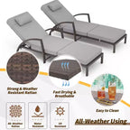 Coolmee Set di 2 Lettini Reclinabili Pieghevoli in Rattan da Esterno, Sdraio da Giardino con Schienale Regolabile in 5 Posizioni e Cuscino, Ideali per Patio e Piscina