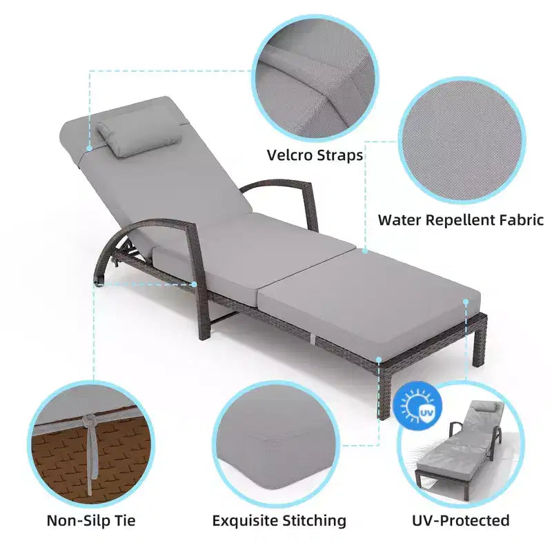 Coolmee Set di 2 Lettini Reclinabili Pieghevoli in Rattan da Esterno, Sdraio da Giardino con Schienale Regolabile in 5 Posizioni e Cuscino, Ideali per Patio e Piscina