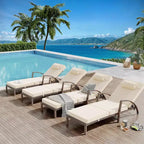 Coolmee Set di 2 Lettini Reclinabili Pieghevoli in Rattan da Esterno, Sdraio da Giardino con Schienale Regolabile in 5 Posizioni e Cuscino, Ideali per Patio e Piscina