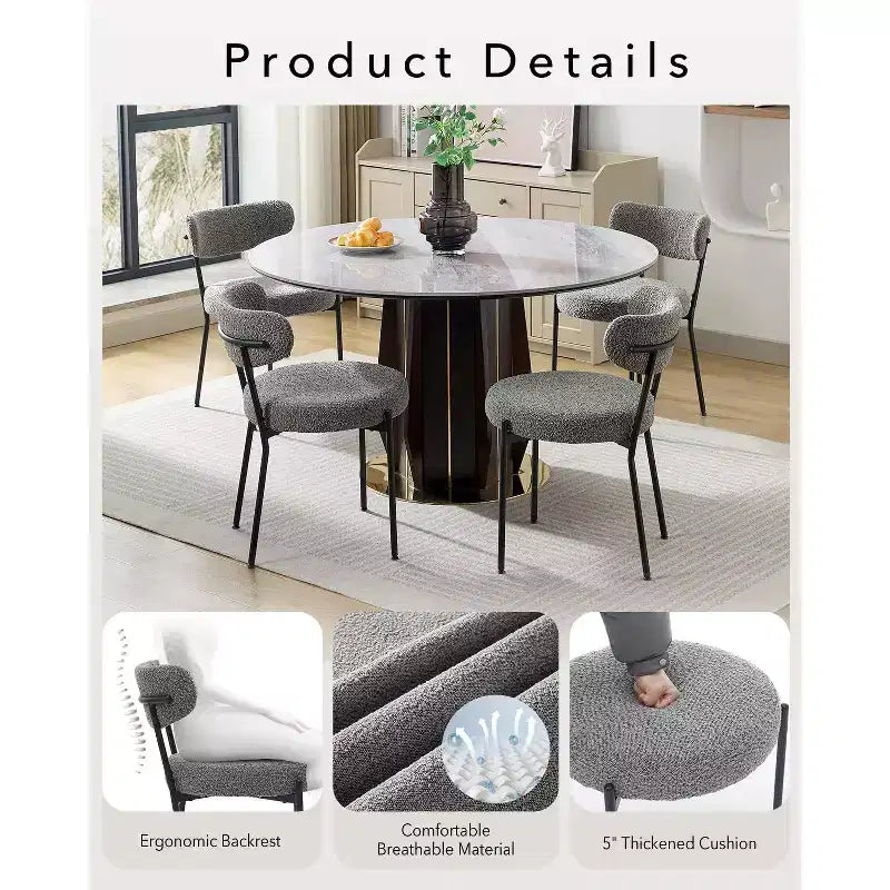 Coolmee Sedie da Pranzo Set di 2, Sedie Imbottite Mid-Century con Schienale Curvo, Gambe in Metallo Nero Carico Massimo 120 kg, Sedie da Cucina Moderne