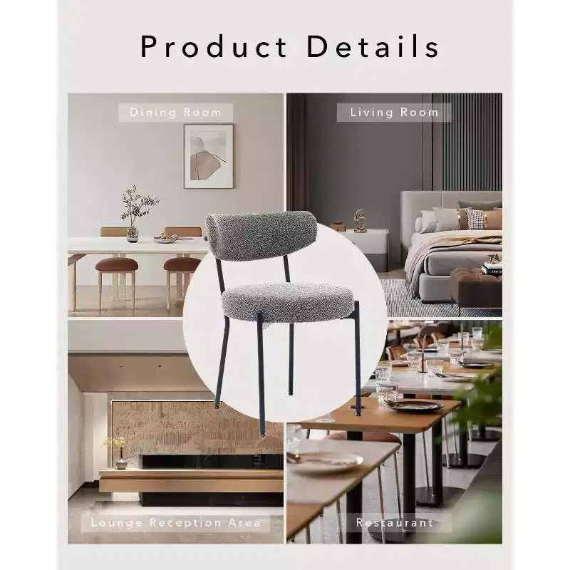 Coolmee Sedie da Pranzo Set di 2, Sedie Imbottite Mid-Century con Schienale Curvo, Gambe in Metallo Nero Carico Massimo 120 kg, Sedie da Cucina Moderne