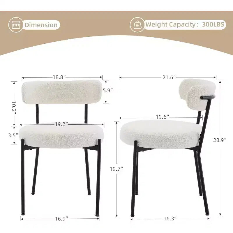 Coolmee Sedie da Pranzo Set di 2, Sedie Imbottite Mid-Century con Schienale Curvo, Gambe in Metallo Nero Carico Massimo 120 kg, Sedie da Cucina Moderne