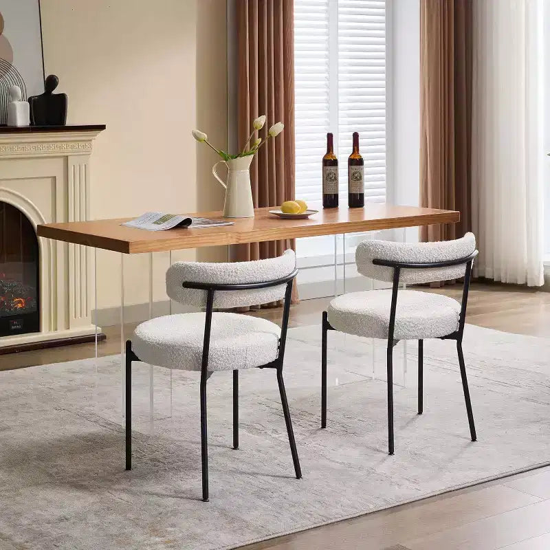 Coolmee Sedie da Pranzo Set di 2, Sedie Imbottite Mid-Century con Schienale Curvo, Gambe in Metallo Nero Carico Massimo 120 kg, Sedie da Cucina Moderne