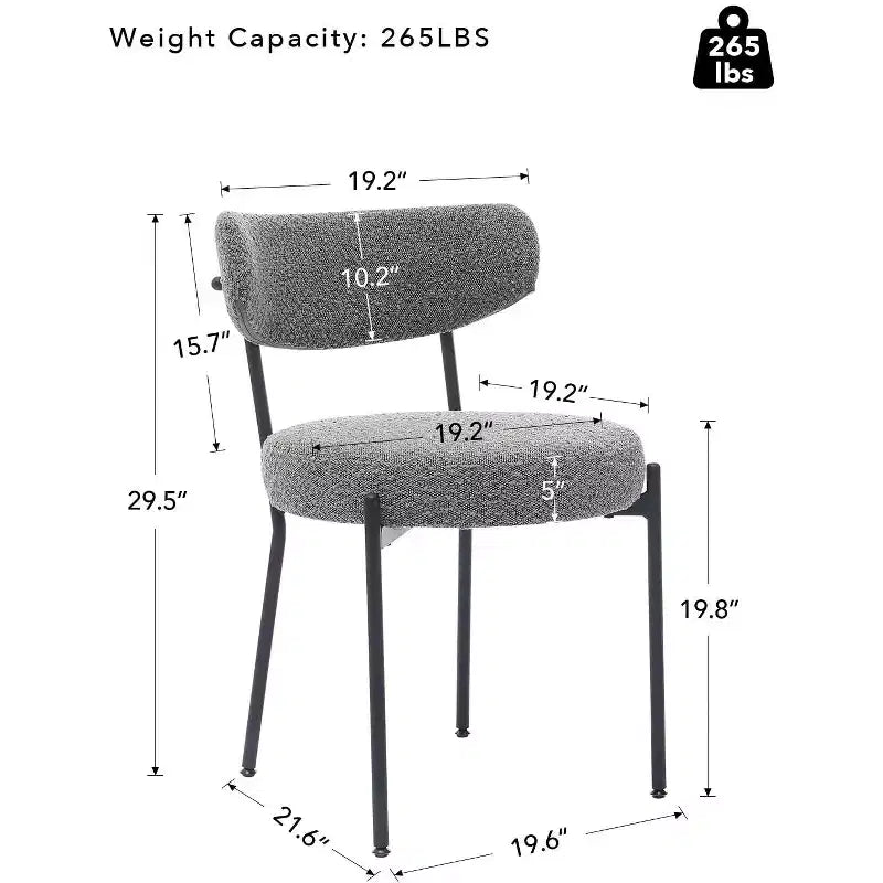 Coolmee Sedie da Pranzo Set di 2, Sedie Imbottite Mid-Century con Schienale Curvo, Gambe in Metallo Nero Carico Massimo 120 kg, Sedie da Cucina Moderne
