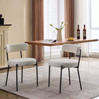 Coolmee Dining Chairs Set of 2,Mid Century Upholstered Chairs with Curved Backrest,265lbs Max Load Black Metal Legs,Modern Kitchen Chairs