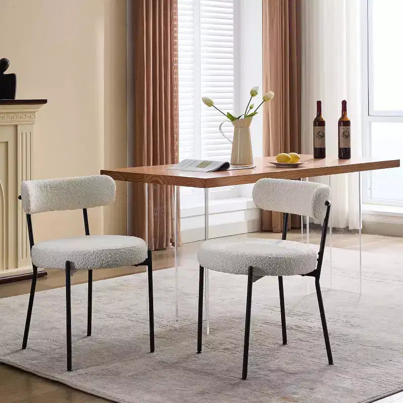 Coolmee Dining Chairs Set of 2,Mid Century Upholstered Chairs with Curved Backrest,265lbs Max Load Black Metal Legs,Modern Kitchen Chairs