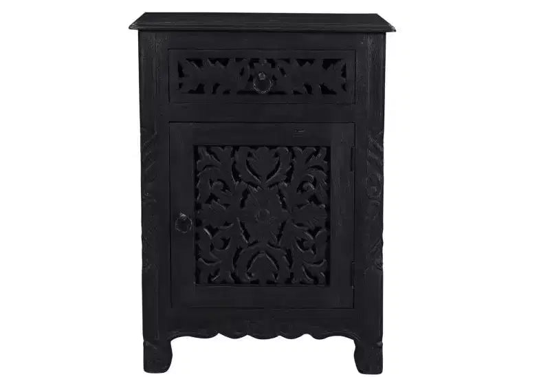 HomeRoots 30 Comodino nero in legno massello anticato con un cassetto