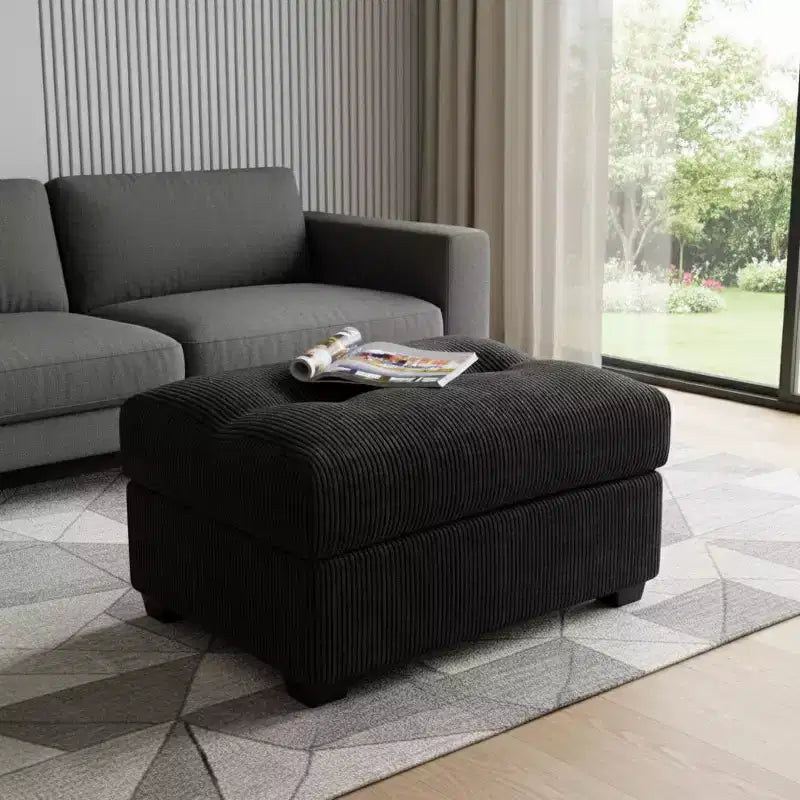 HomeRoots Pouf trapuntato in velluto a coste nero 37
