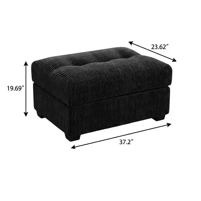 HomeRoots Pouf trapuntato in velluto a coste nero 37