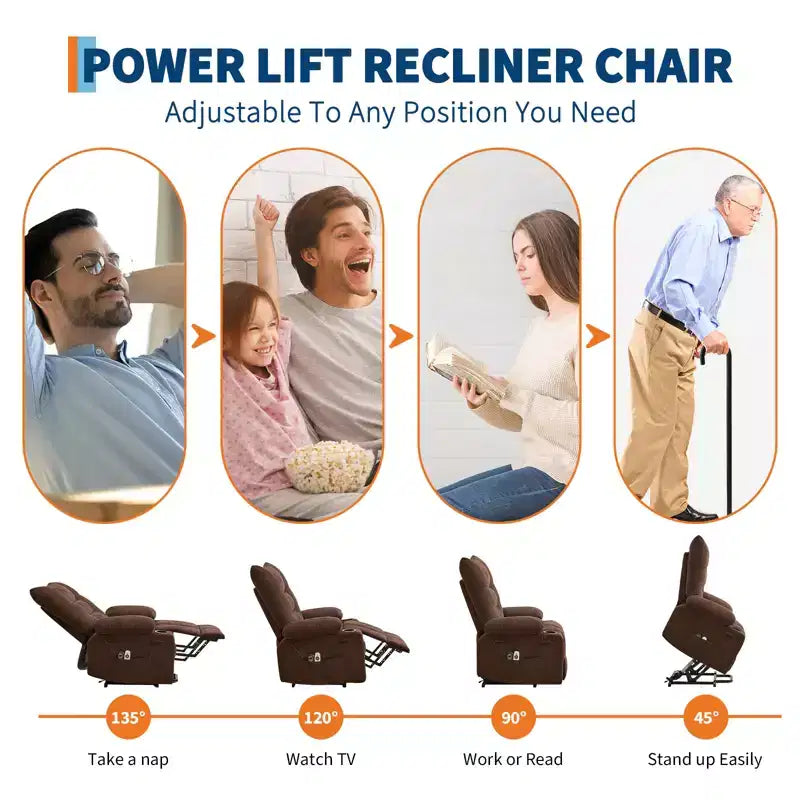 Fauteuil inclinable releveur surdimensionné, Rembourrage doux, Porte-gobelets, Poche latérale, Aide au lever, Fauteuil de relaxation confortable pour salon, chambre à coucher