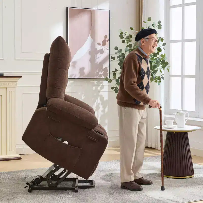 Fauteuil inclinable releveur surdimensionné, Rembourrage doux, Porte-gobelets, Poche latérale, Aide au lever, Fauteuil de relaxation confortable pour salon, chambre à coucher