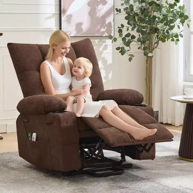 Fauteuil inclinable releveur surdimensionné, Rembourrage doux, Porte-gobelets, Poche latérale, Aide au lever, Fauteuil de relaxation confortable pour salon, chambre à coucher