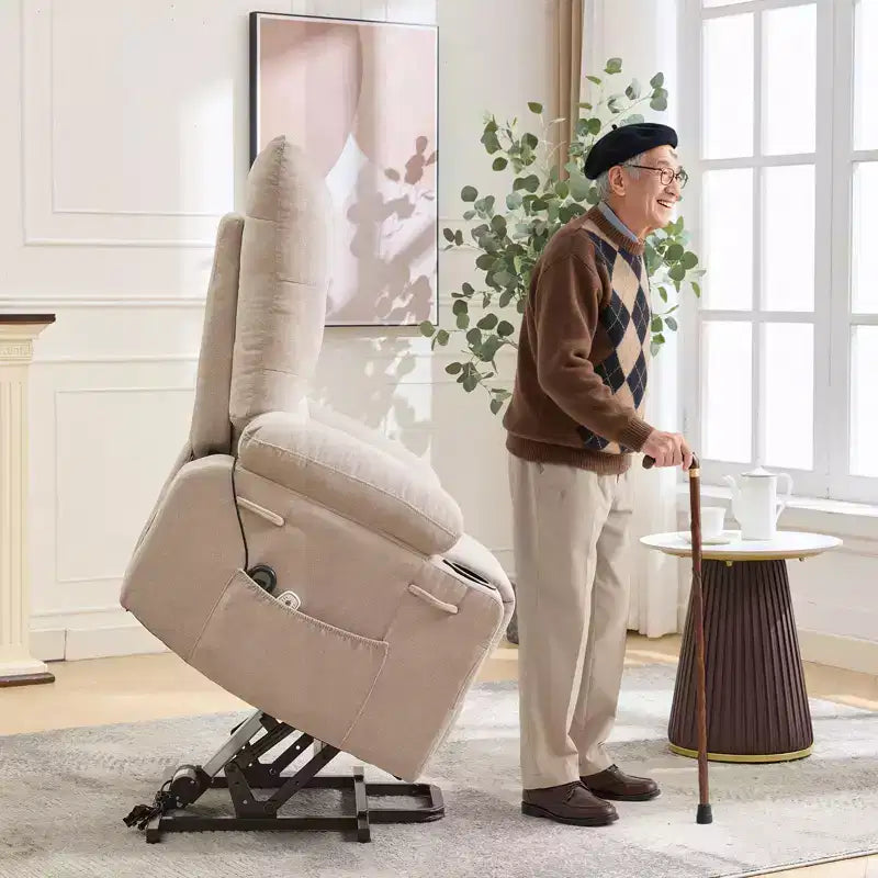 Fauteuil inclinable releveur surdimensionné, Rembourrage doux, Porte-gobelets, Poche latérale, Aide au lever, Fauteuil de relaxation confortable pour salon, chambre à coucher