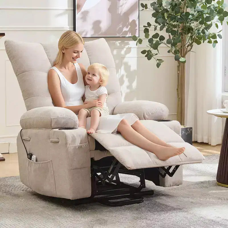 Fauteuil inclinable releveur surdimensionné, Rembourrage doux, Porte-gobelets, Poche latérale, Aide au lever, Fauteuil de relaxation confortable pour salon, chambre à coucher