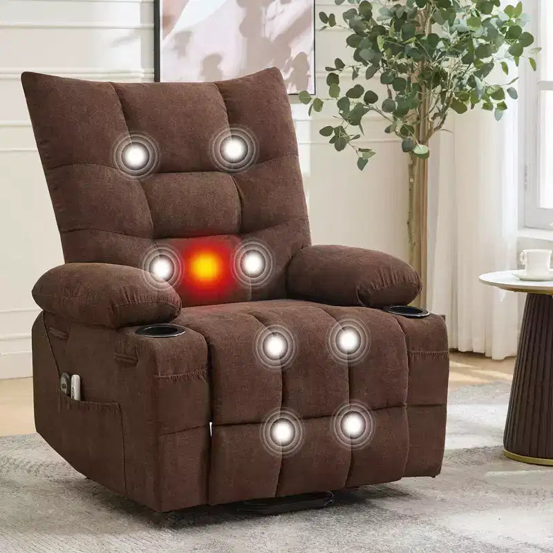 Fauteuil inclinable releveur surdimensionné, Rembourrage doux, Porte-gobelets, Poche latérale, Aide au lever, Fauteuil de relaxation confortable pour salon, chambre à coucher