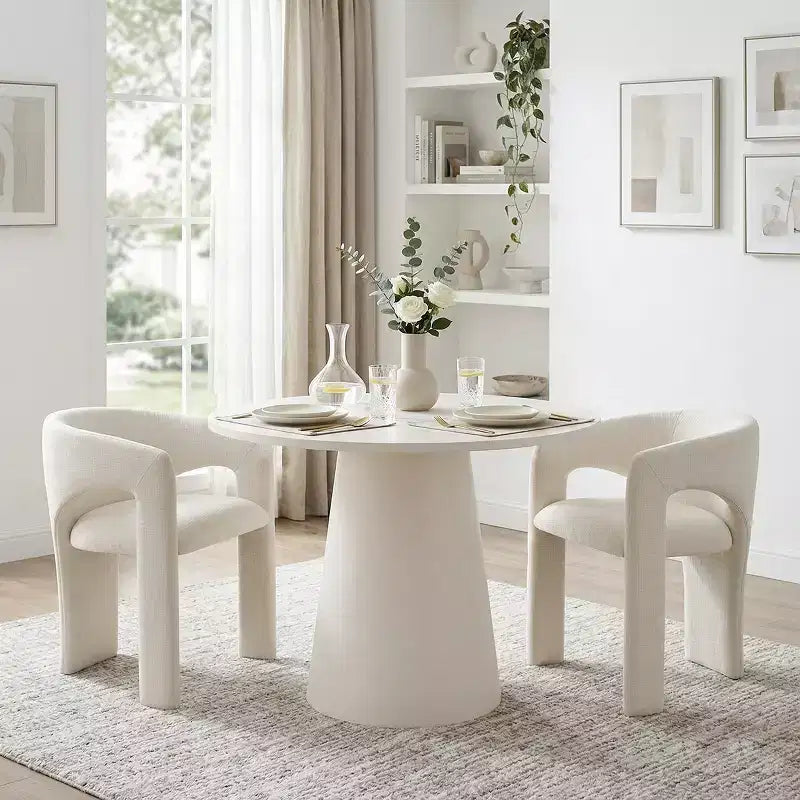 Set Tavolo da Pranzo Piccolo per 2, Sedie Imbottite Beige, Tavolo da Pranzo Rotondo con Piedistallo, Mobili da Cucina Moderni e Compatti-Panipeachy