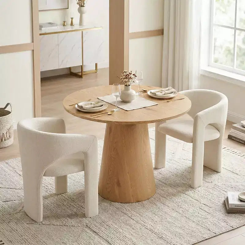 Set Tavolo da Pranzo Piccolo per 2, Sedie Imbottite Beige, Tavolo da Pranzo Rotondo con Piedistallo, Mobili da Cucina Moderni e Compatti-Panipeachy