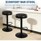 Set di 2 Sgabelli da Bar Regolabili Moderni, Rivestiti in Pelle Nera Cerata a Olio - Girevoli a 360°, Sedie Altezza Bancone, Perfetti per Cucina, Bar Domestico, Sala Relax