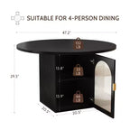 JVNOXK 47tavolo da pranzo rotondo con base moderna, ante in vetro a righe con mobile contenitore, posti a sedere da 4 a 6 persone, ideale per appartamenti o piccoli spazi