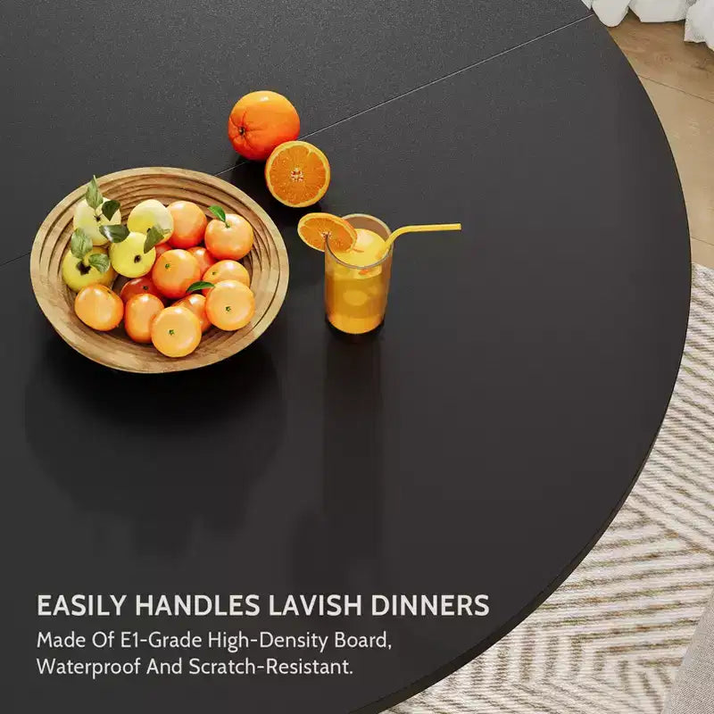JVNOXK 47tavolo da pranzo rotondo con base moderna, ante in vetro a righe con mobile contenitore, posti a sedere da 4 a 6 persone, ideale per appartamenti o piccoli spazi