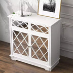 Credenza a buffet Accent con 2 ante a specchio decorative e 2 cassetti estraibili, mobile contenitore moderno per soggiorno, camera da letto
