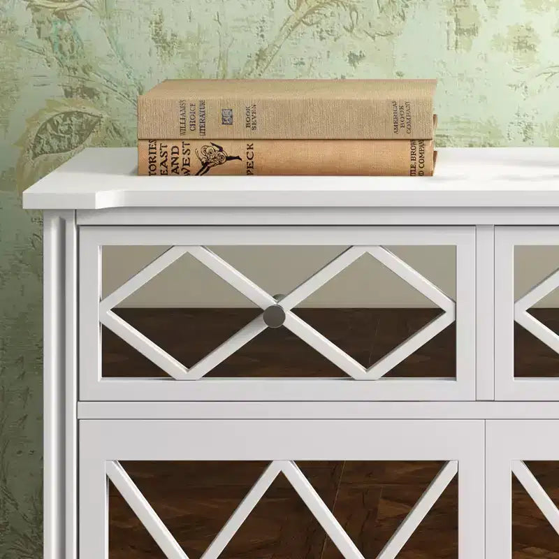 Credenza a buffet Accent con 2 ante a specchio decorative e 2 cassetti estraibili, mobile contenitore moderno per soggiorno, camera da letto