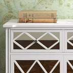 Credenza a buffet Accent con 2 ante a specchio decorative e 2 cassetti estraibili, mobile contenitore moderno per soggiorno, camera da letto