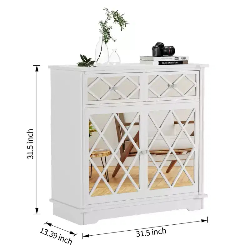 Credenza a buffet Accent con 2 ante a specchio decorative e 2 cassetti estraibili, mobile contenitore moderno per soggiorno, camera da letto