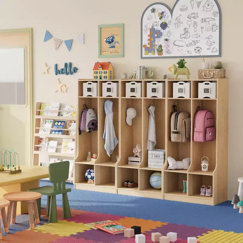 Armadietto Appendiabiti per Aula a 2 Sezioni - Mobile Contenitore con 4 Scomparti e 4 Ganci per Scuola, Casa, Asilo Nido, Scuola Materna