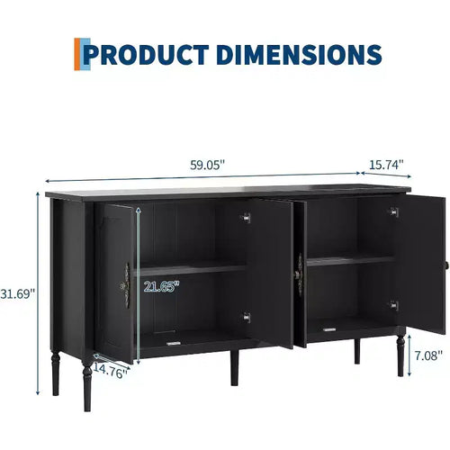 Buffet moderne de 150 cm avec rangement, 4 portes et étagères réglables, buffet de bar à café pour salle à manger et salon