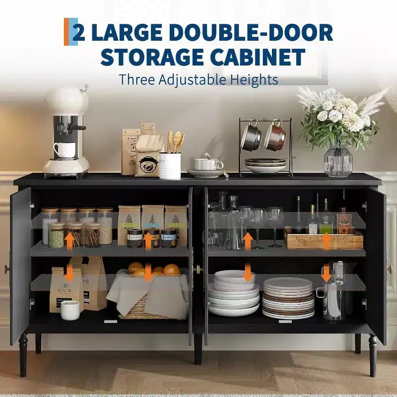 Credenza da Buffet Moderna da 59 Pollici con Mobile Contenitore, 4 Ante e Scaffali Regolabili, Credenza Mobile Bar per Sala da Pranzo e Soggiorno