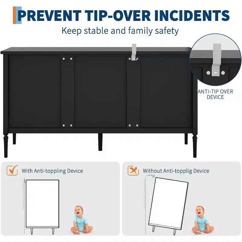 Credenza da Buffet Moderna da 59 Pollici con Mobile Contenitore, 4 Ante e Scaffali Regolabili, Credenza Mobile Bar per Sala da Pranzo e Soggiorno