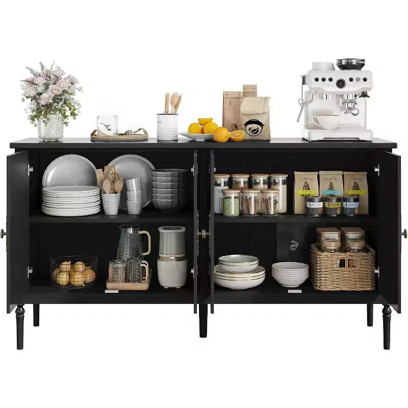 Credenza da Buffet Moderna da 59 Pollici con Mobile Contenitore, 4 Ante e Scaffali Regolabili, Credenza Mobile Bar per Sala da Pranzo e Soggiorno
