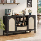 47 Boho Farmhouse Rattan Buffet Cabinet with Adjustable Shelves & Arched Cane Doors,Storage Sideboard for Kitchen, Dining, Living Room & Entryway